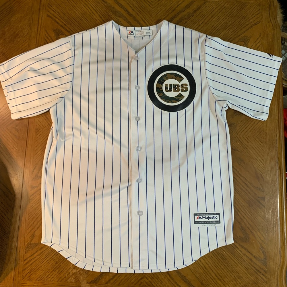Men's Majestic Camo Chicago Cubs Jersey Cool Base Size Large #17 Kris Bryant